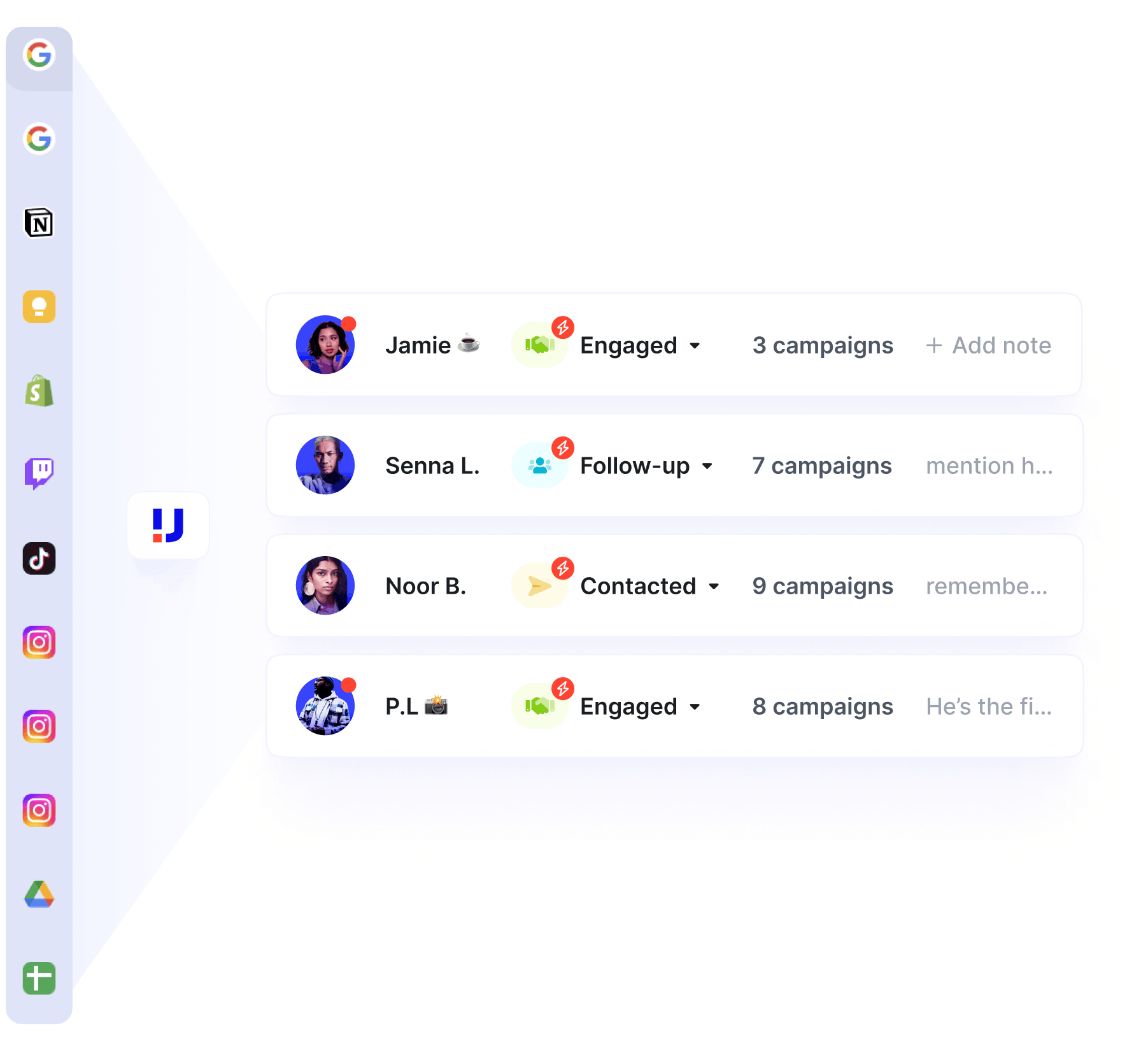 Custom relationship statuses and table views in the Upfluence influencer CRM