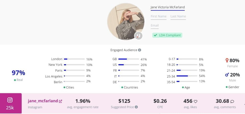 upfluence influencer profile