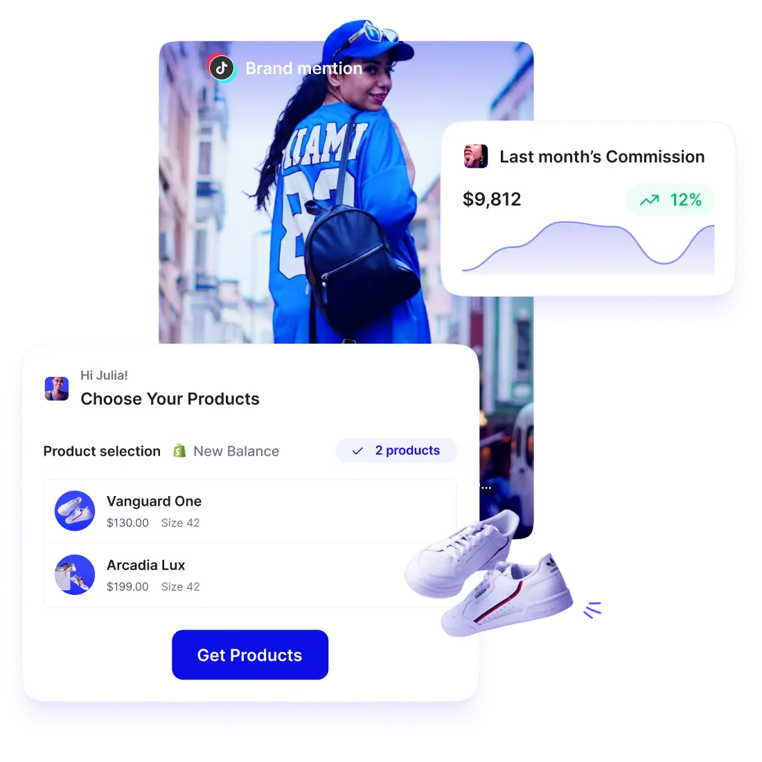 Tiktok post from a creator, and stats from their last affiliate commissions revenue