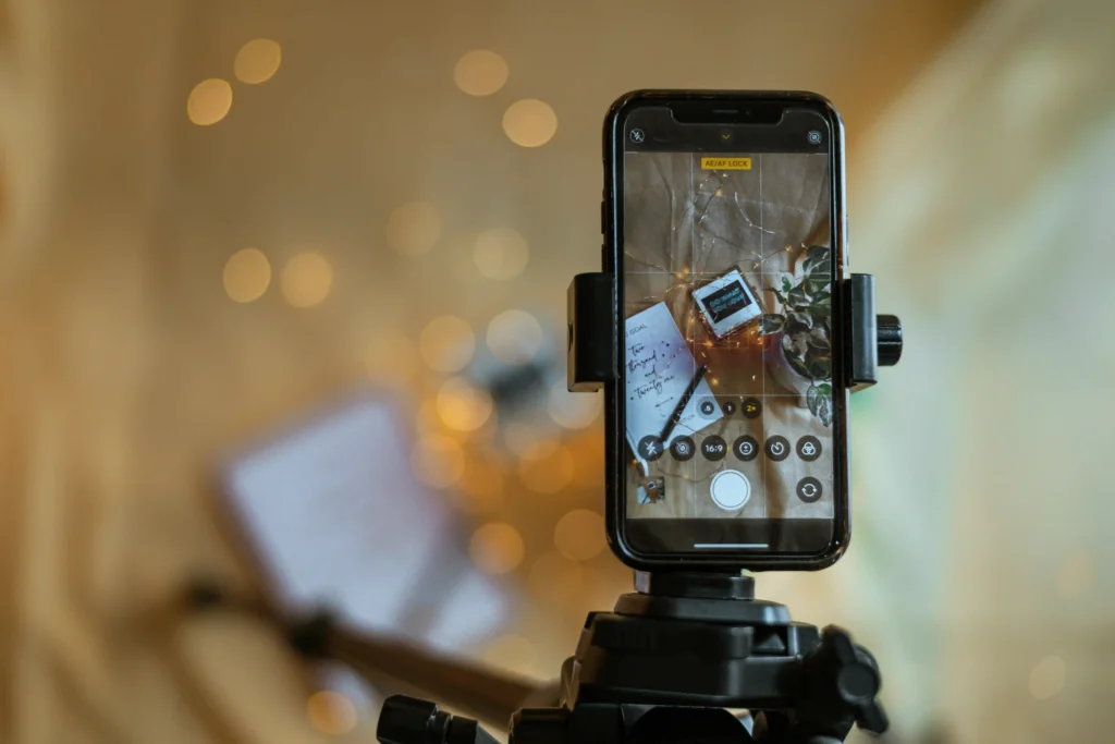 Picture of a phone taking pictures of products